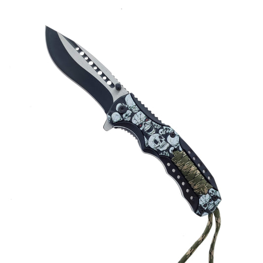 Falcon 8" Spring Assisted Knife Skulls Handle w/ paracord