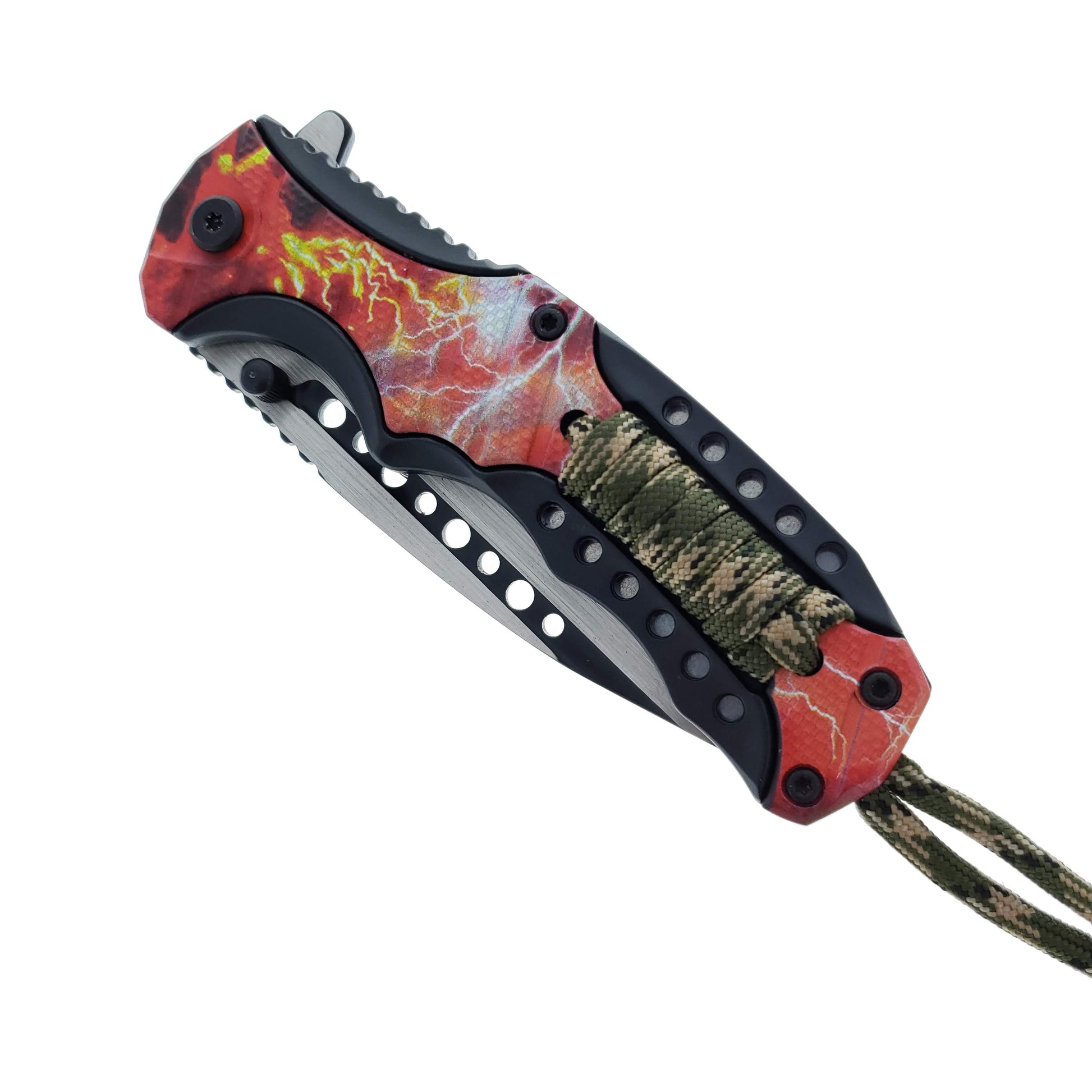 Falcon 8" Spring Assisted Knife Red Thunder Handle w/ paracord