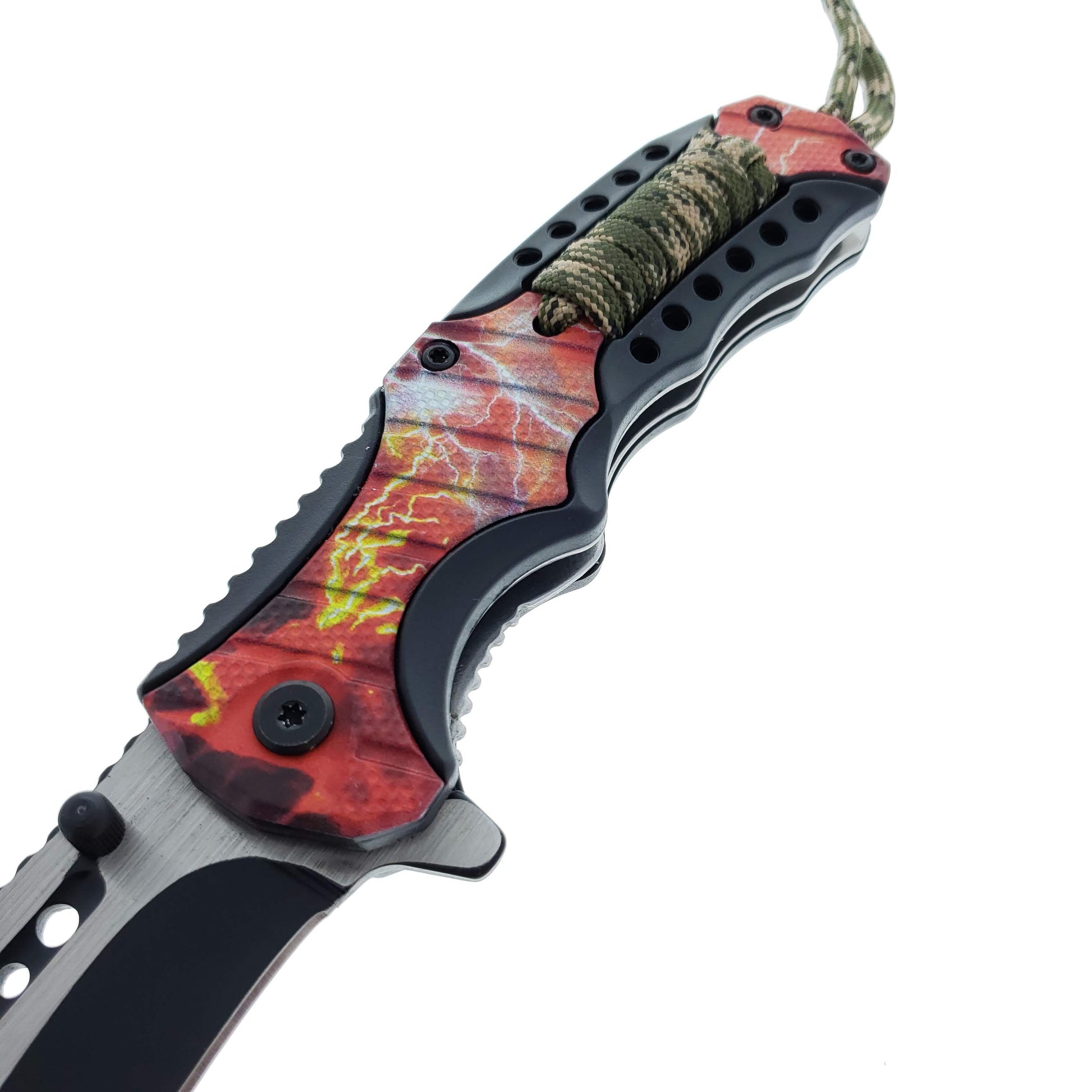 Falcon 8" Spring Assisted Knife Red Thunder Handle w/ paracord