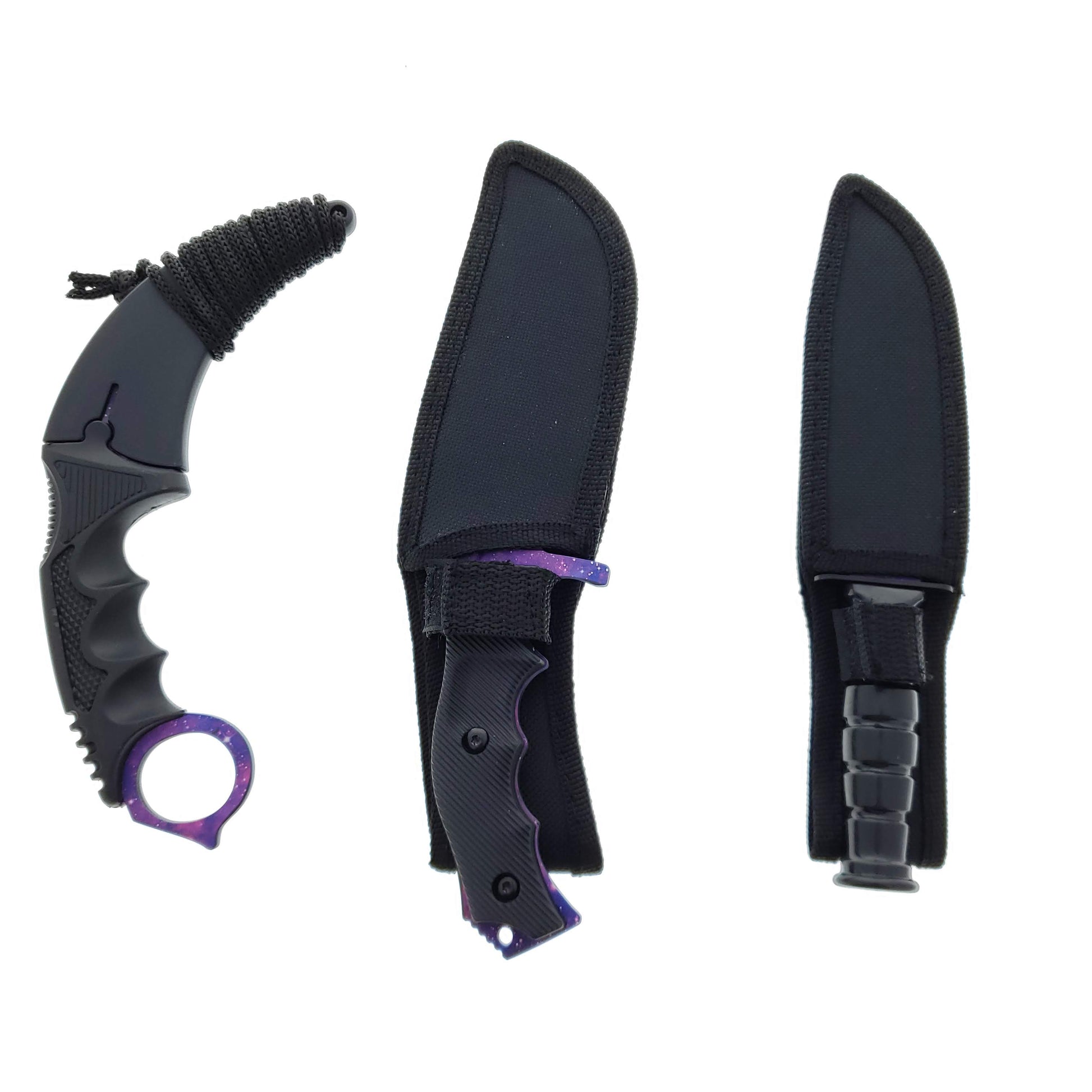 Falcon 3 PCS Purple Galaxy Set. Tactical Knives & Karambit