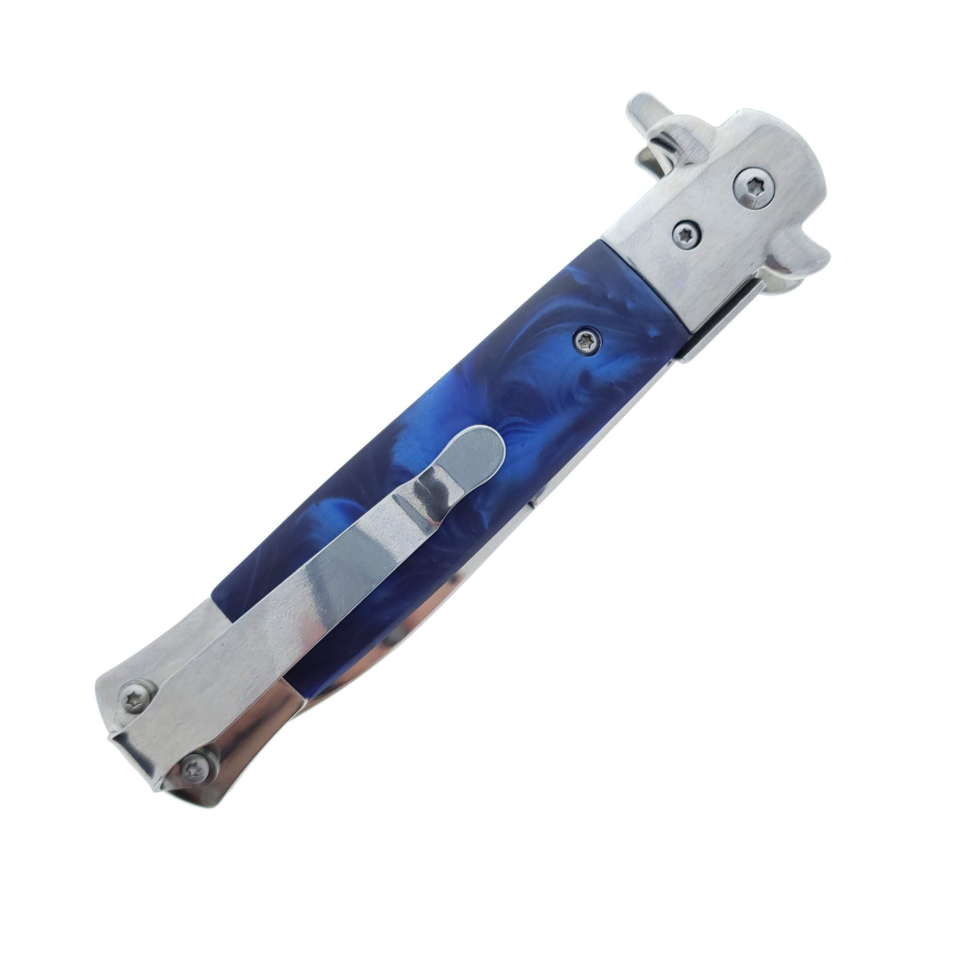 Falcon 9" Folding Knife w/ Blue Acrylic handle.