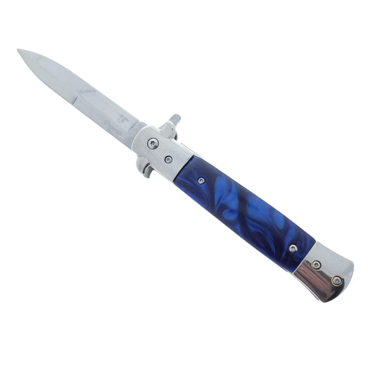 Falcon 9" Folding Knife w/ Blue Acrylic handle.