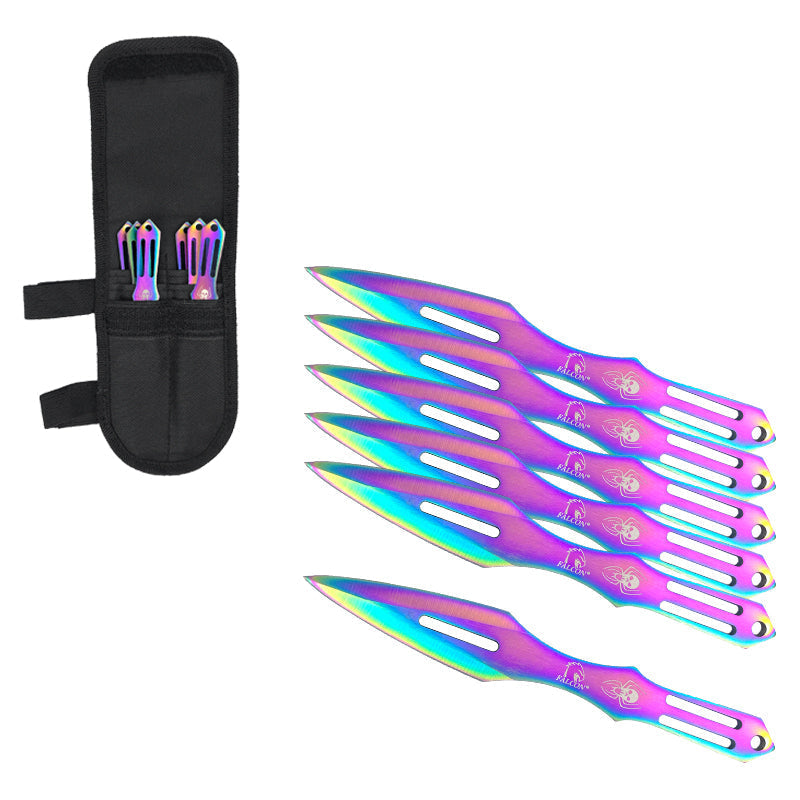 6 PCS 5 1/2" Spider Skull Throwing Knife Set - Rainbow