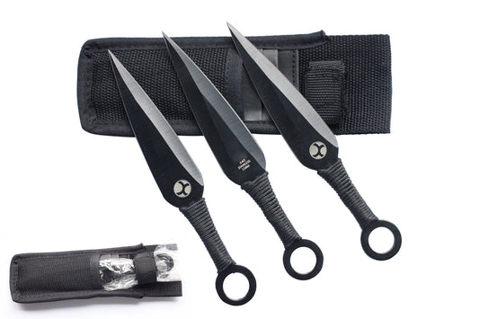 3 Piece Set, 6 1/2" Black Ninja Kunai with Sheath