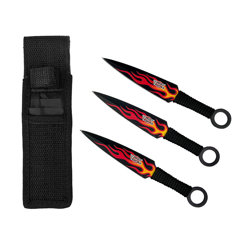 3 Piece Set, 6 1/2" Flame Ninja Kunai with Sheath