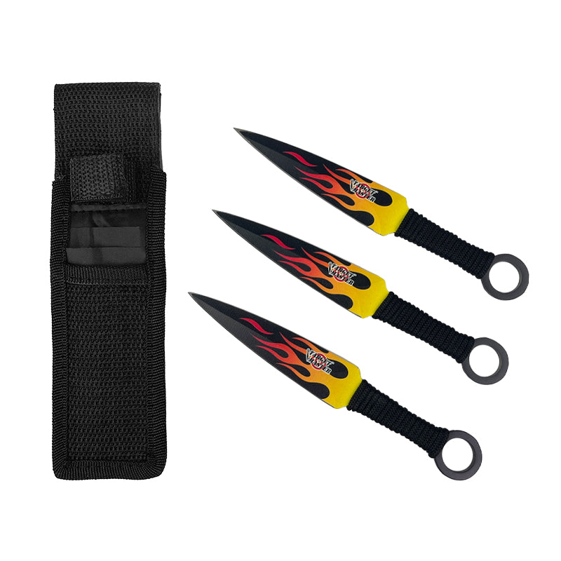 3 Piece Set, 6 1/2" Flame Ninja Kunai with Sheath