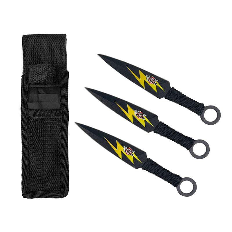 3 Piece Set, 6 1/2" Thunder Ninja Kunai with Sheath