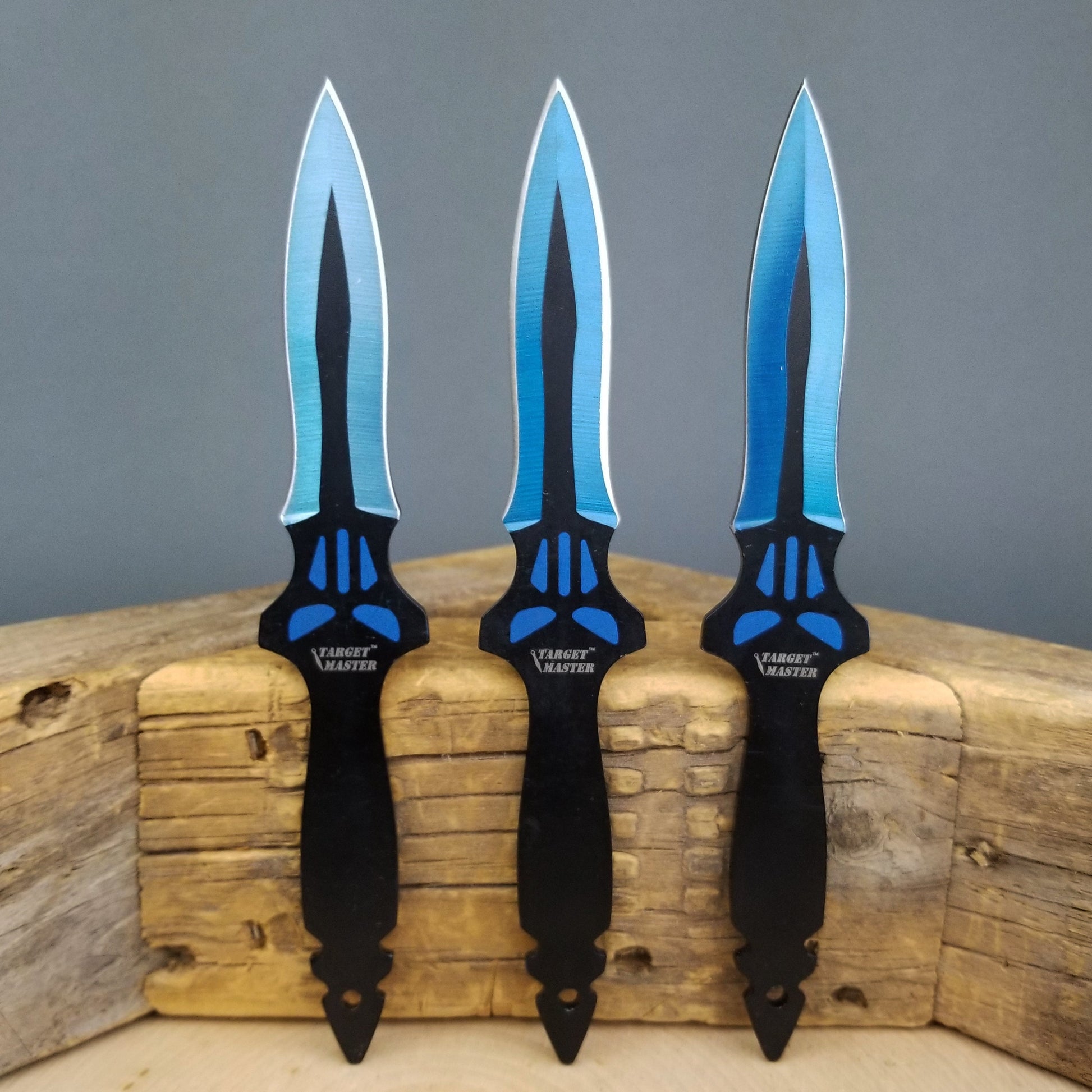 6" Overall 3 PC Blue Throwing Knife Set w/ Sheath