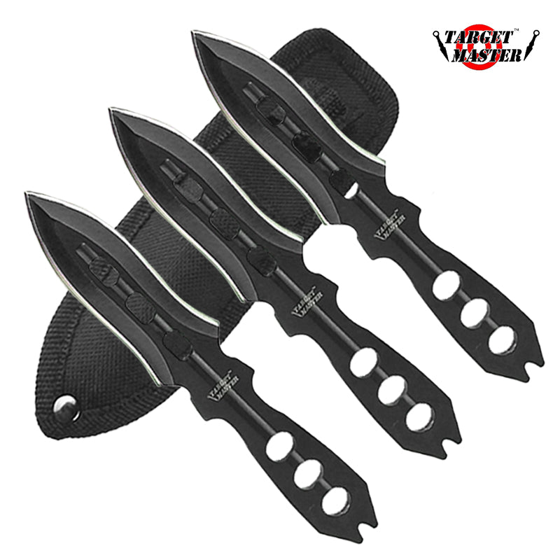 Target Master 3 PC Black Throwing Knife Set w/ Sheath