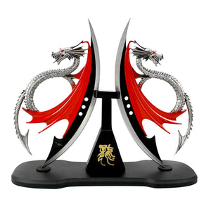 Fantasy Daggers for Sale | Twin Dragon Daggers with Wood Stand
