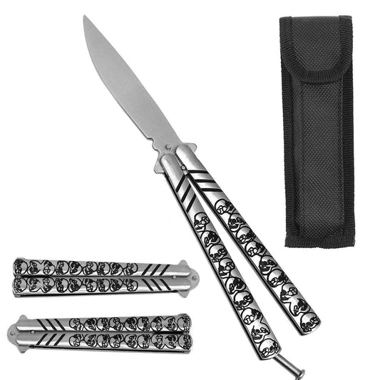 9.25" Black Skulls & Stripes Training Butterfly Knife