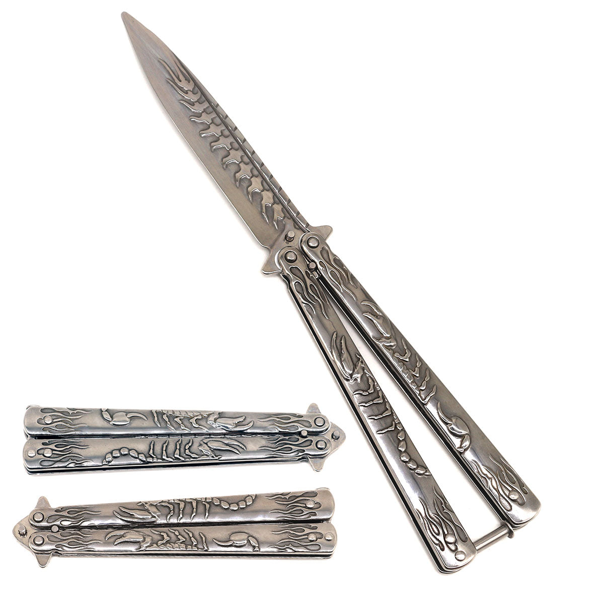 9.5" Silver Scorpion Training Butterfly Knife