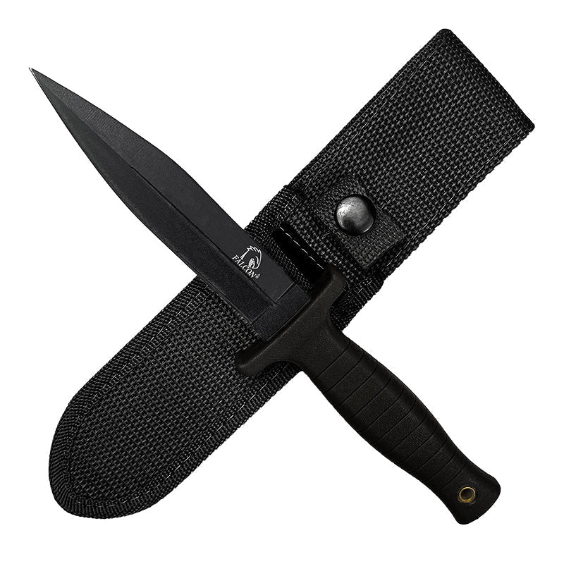 Falcon 9" Black Knife with Matching Nylon Sleeve