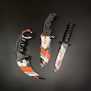 Falcon 3 PCS Orange & White Set. Tactical Knives & Karambit