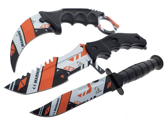 Falcon 3 PCS Orange & White Set. Tactical Knives & Karambit