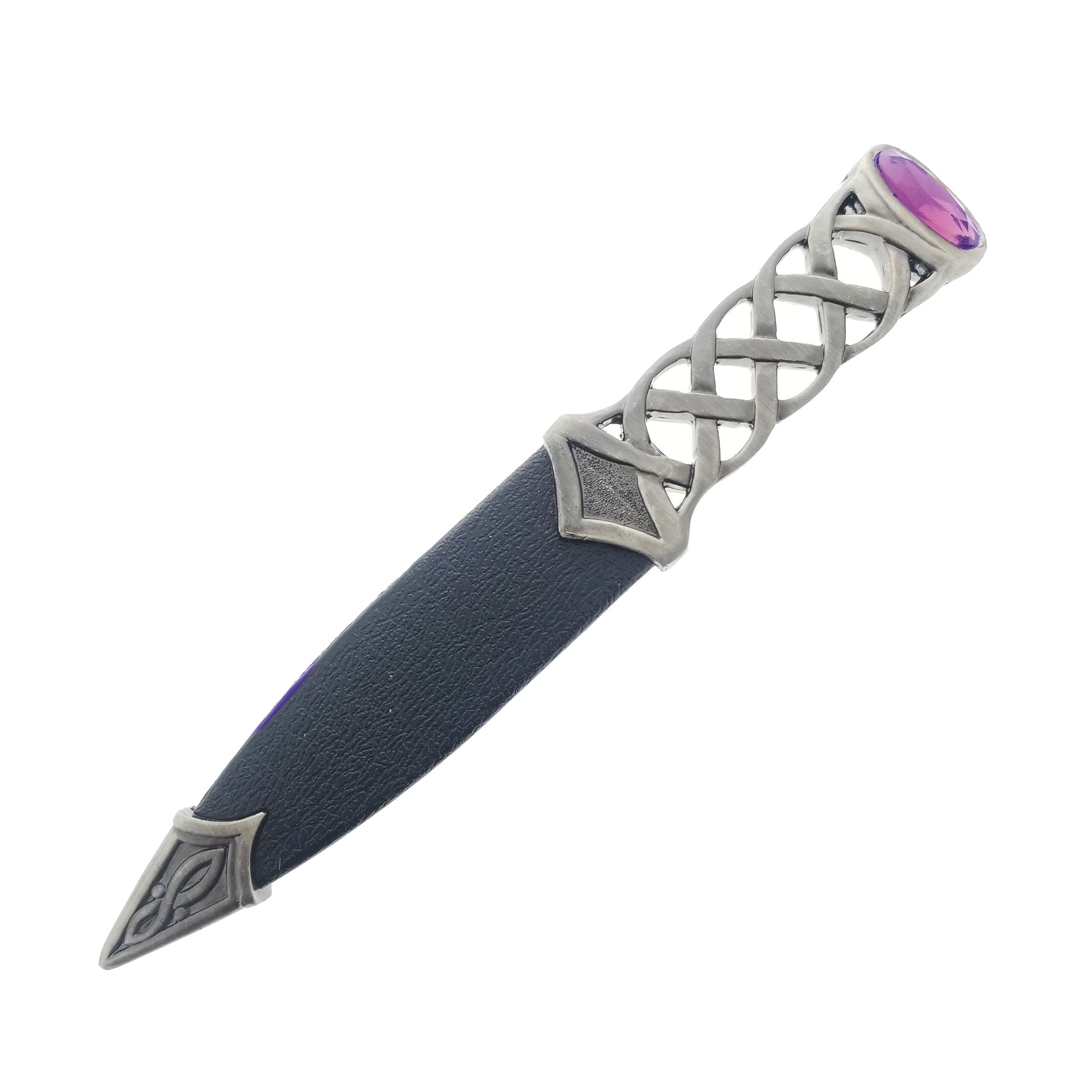 7 1/2" Purple Gemstone Scottish Dirk Dagger w/ Scabbard