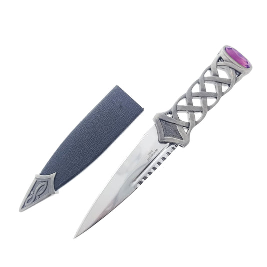 7 1/2" Purple Gemstone Scottish Dirk Dagger w/ Scabbard