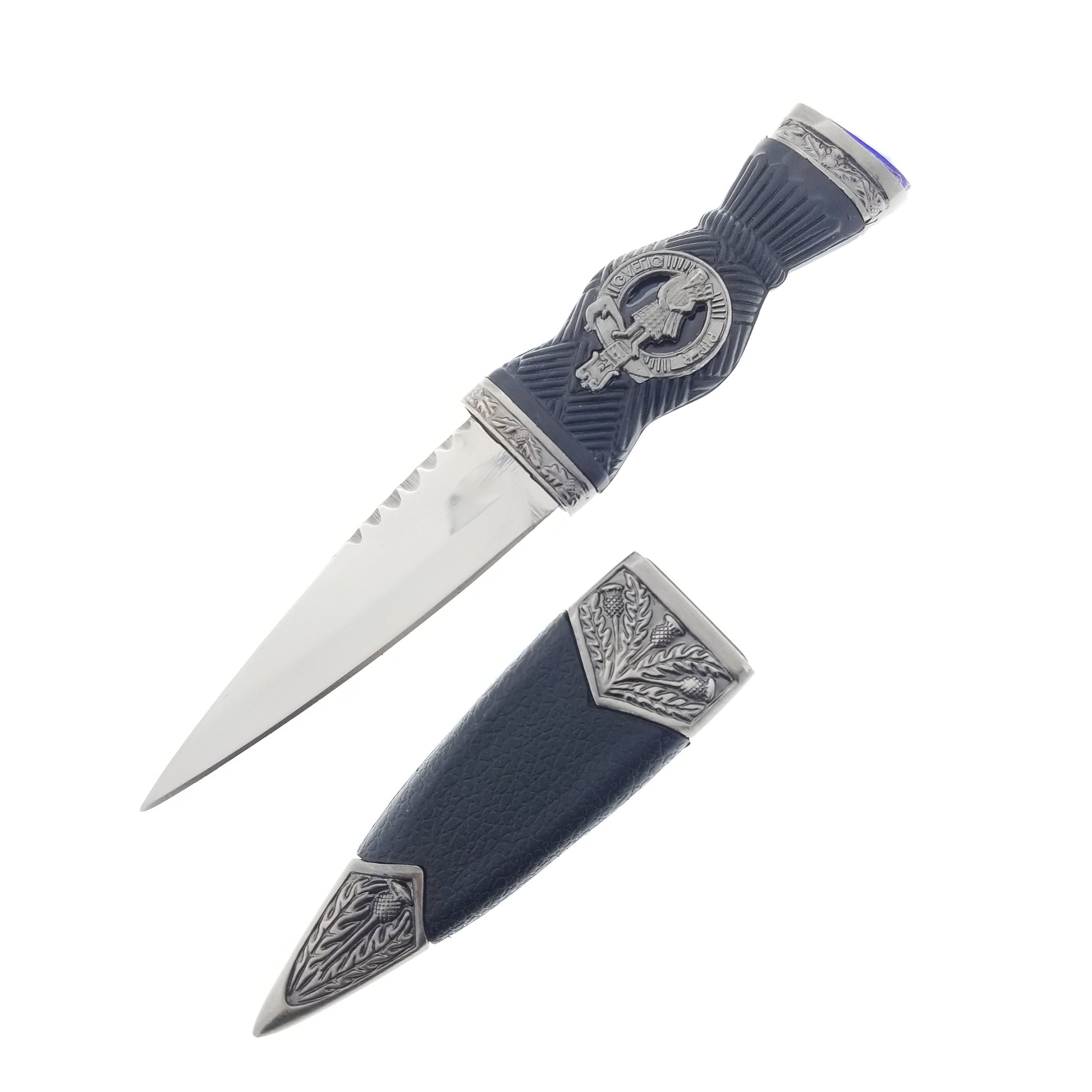 7.25" Sgain-Dubh Dagger with Blue Crystal & Scabbard (Scottish piper)