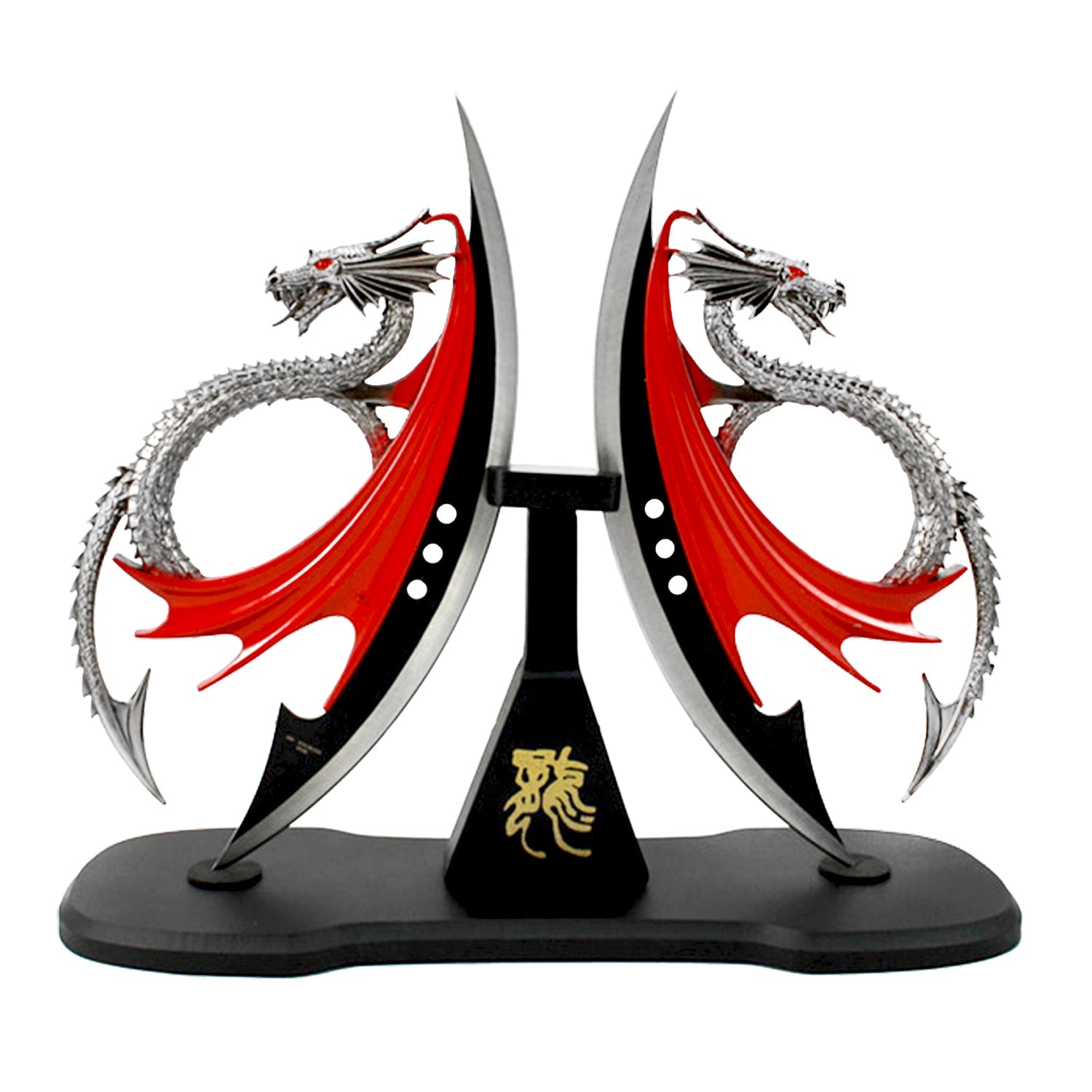 Twin Dragon Dagger with Engraved Wood Stand