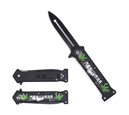 8" Spring assisted knife Marijuana hanlde