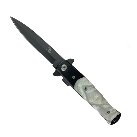 Falcon 7" Overall Spring Assisted Knife Black w/ Faux White Marble Handle