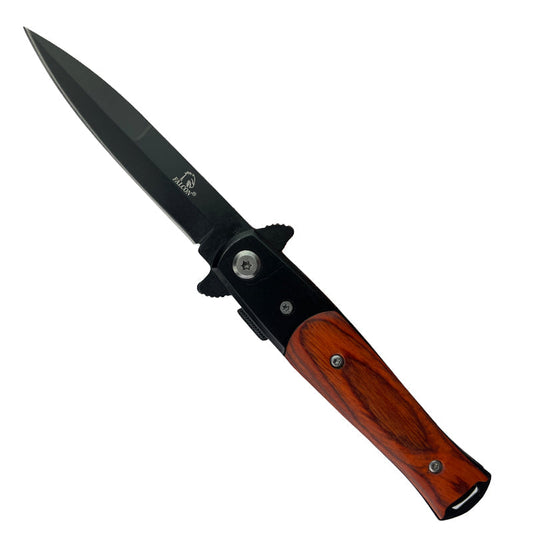 Falcon 7" Overall Spring Assisted Knife Black w/Black Wood Handle