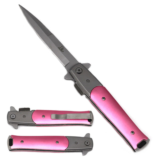 Falcon 8" Gray Blade Pink Handle Spring Assisted Knife