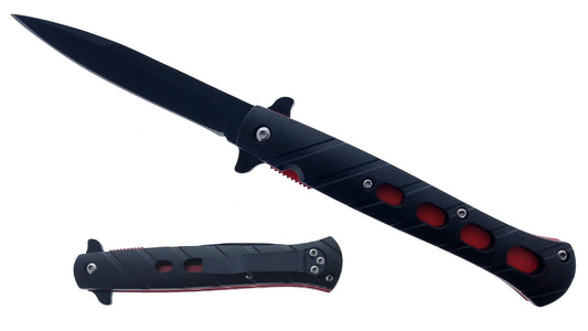 Falcon 9" Black and Red Spring Assisted Pocket Knife