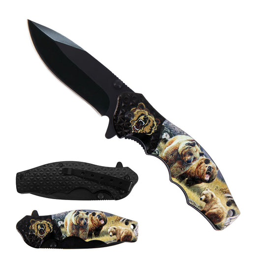 8 1/2" Spring Assisted Knife Bear Design