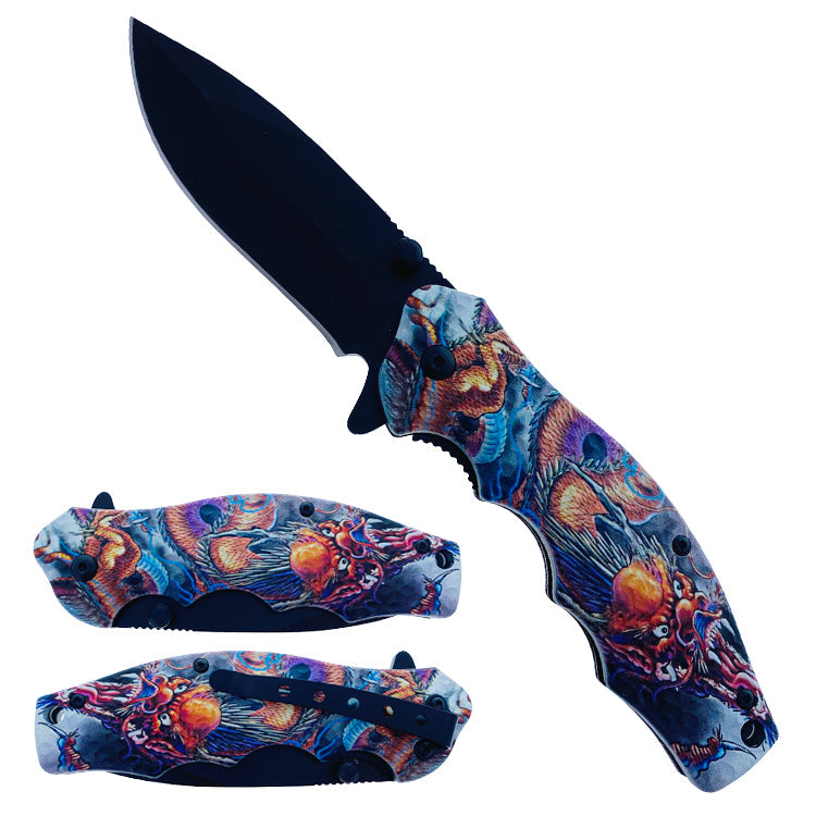 7.5" Spring Assisted Knife ABS Dragon Design