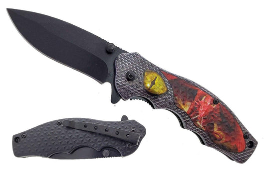 7.5" Spring Assisted Knife ABS Yellow Dragon Design