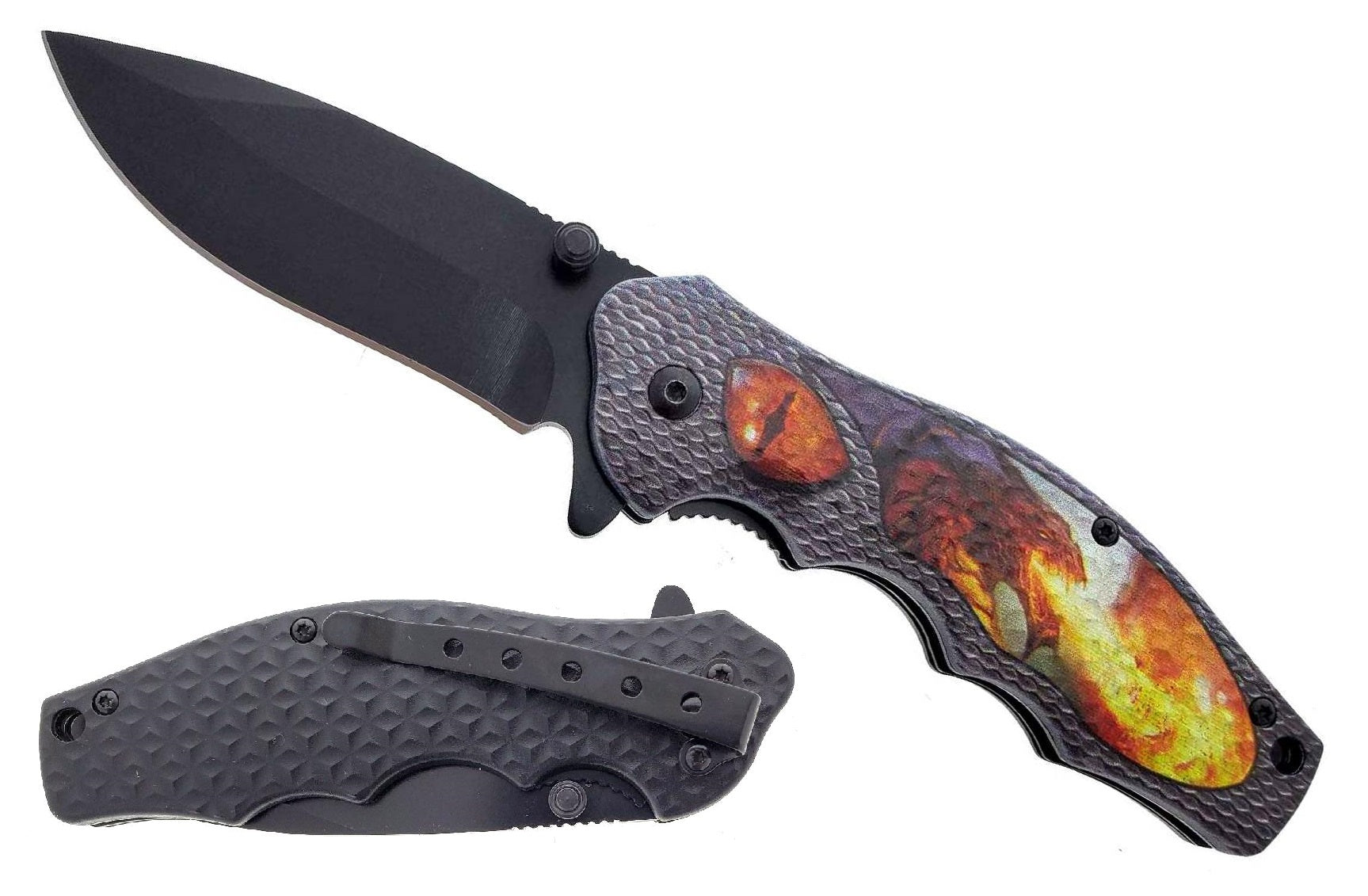 7.5" Spring Assisted Knife ABS Fire Dragon Design