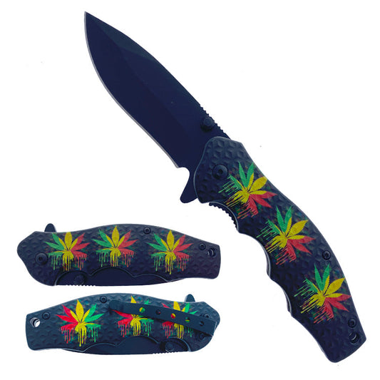 7.5" Spring Assisted Knife ABS Marijuana Design