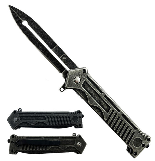 Falcon 8 1/2" Straight Blade, Black Tactical Spring Assisted Knife