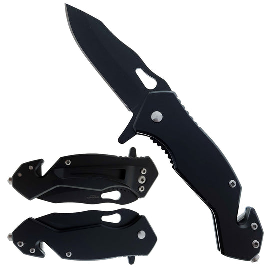 Black Spring Assisted Knife w/Cutter and Breaker