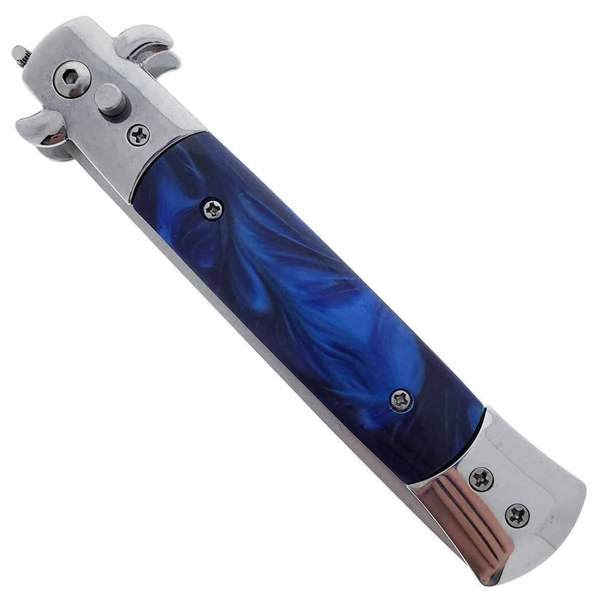 9 1/2" Button Press Blade Comb Faux Blue Marble