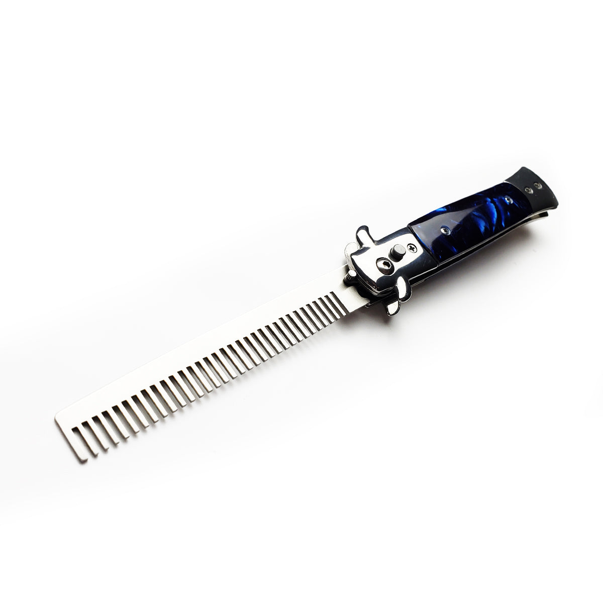 9 1/2" Button Press Blade Comb Faux Blue Marble