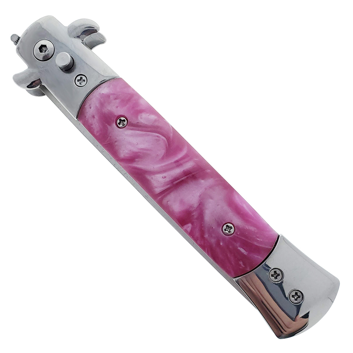 9 1/2" Button Press Blade Comb Faux Pink Marble