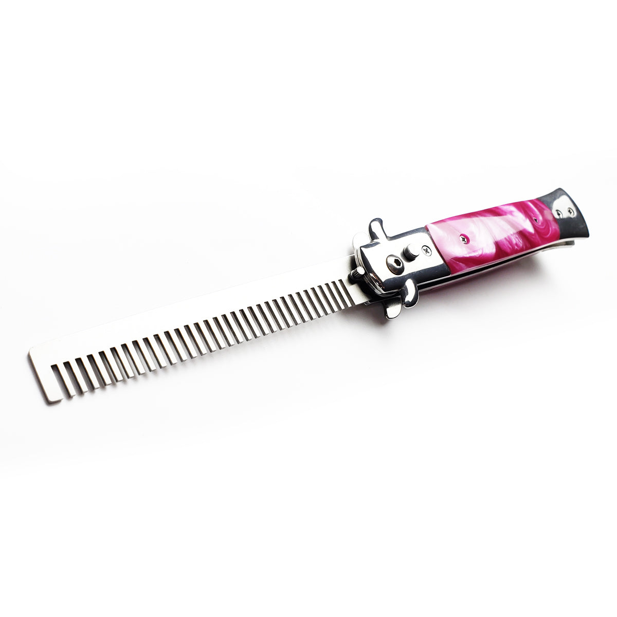 9 1/2" Button Press Blade Comb Faux Pink Marble