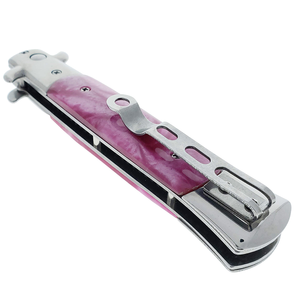 9 1/2" Button Press Blade Comb Faux Pink Marble