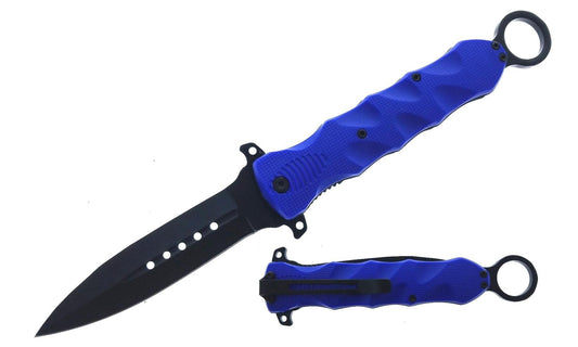 10" Pocket Knife with belt clip, Blue handle