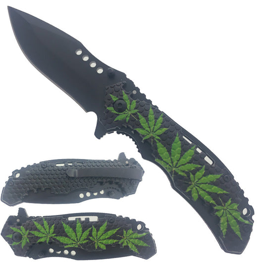 3" Black Blade / Marijuana Handle / Assisted Knife