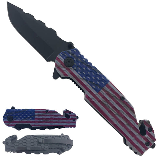 8.25" Spring Assisted Pocket Knife US Flag Handle