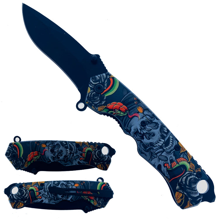 8.5 "Overall ABS Double Sided 3D Handle With Skull & Snake