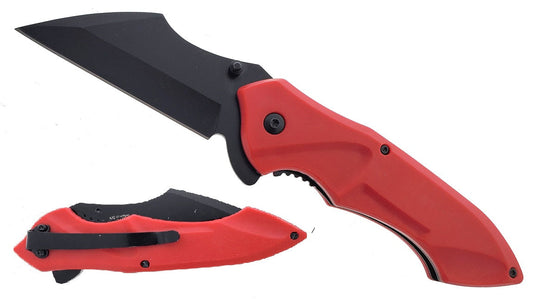 7.75" Red Handle Spring Assisted Pocket Knife