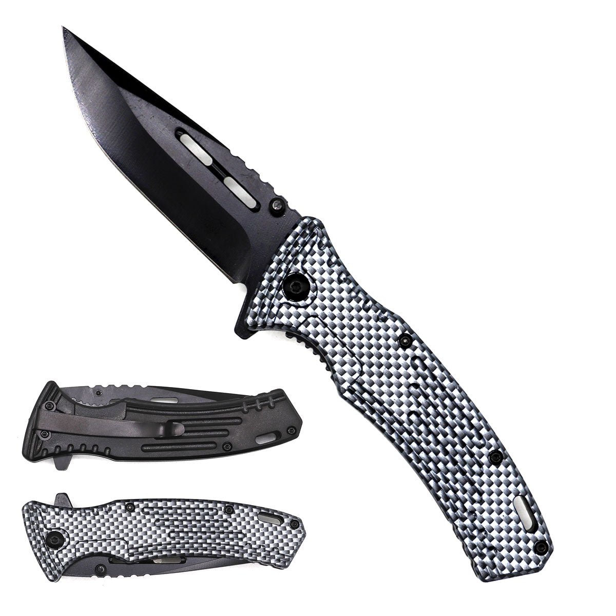 7.75" Overall spring assisted knife Carbon Fiber Handle