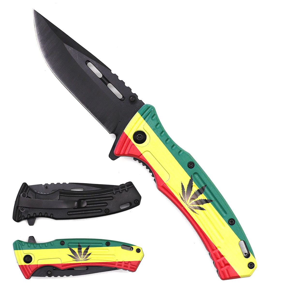 7.75" Overall spring assisted knife Marijuana Handle