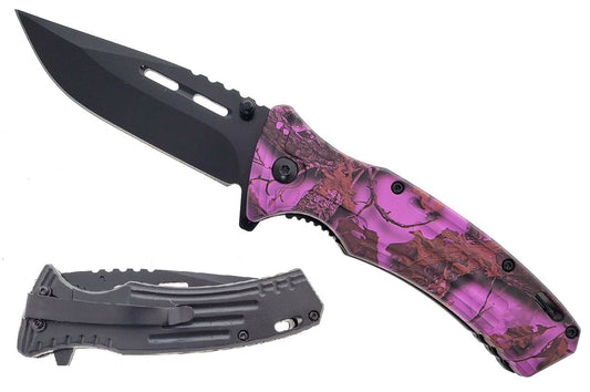 7.75" Overall spring assisted knife Purple Handle