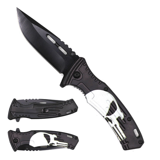 7.75" Overall spring assisted knife Skull Handle