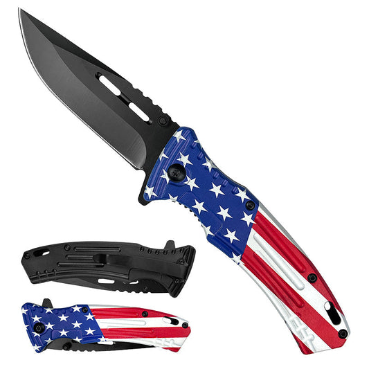 7.75" Overall spring assisted knife US Flag Handle